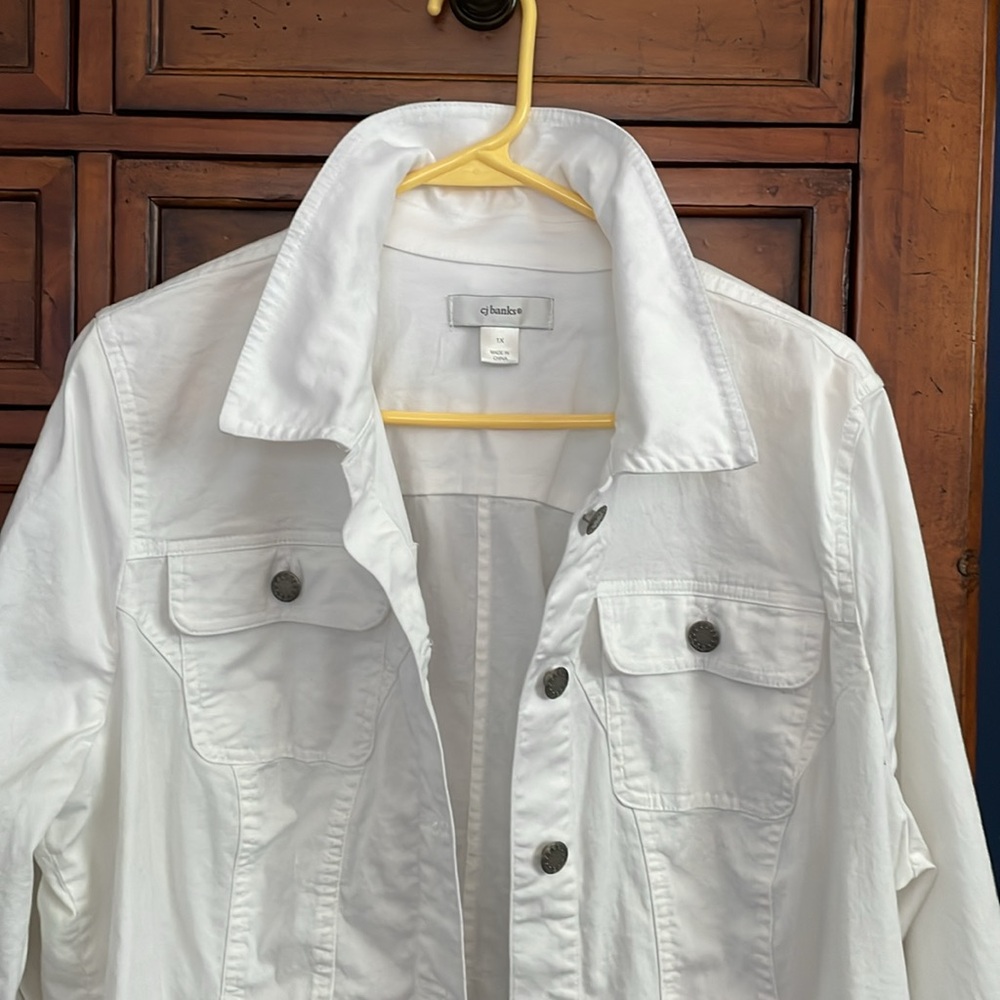 cj banks 1X white denim jean jacket